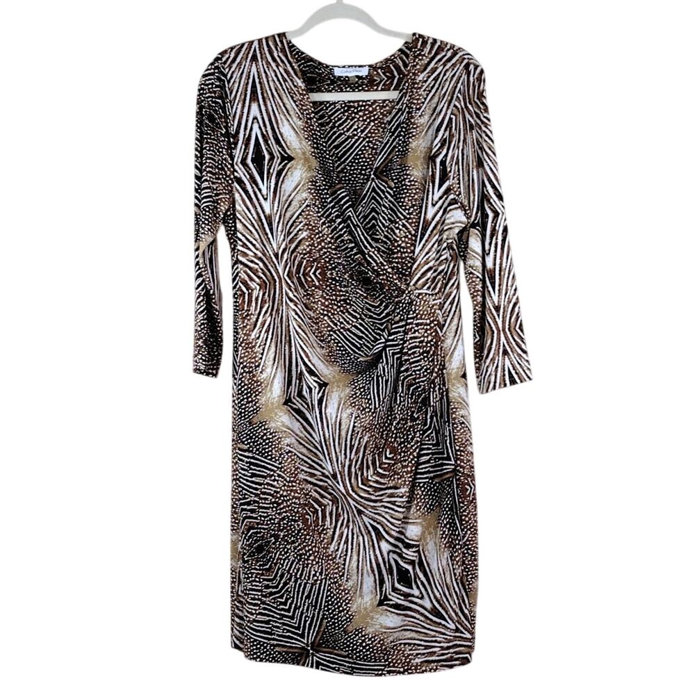 NWOT Calvin Klein Dress Women’s Large Brown Animal Print Bodycon Midi Stretch